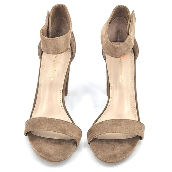Rampage Sandals Womens 10 Beige Ankle Strap Chunky Block Heels Faux Suede - Picture 5 of 11